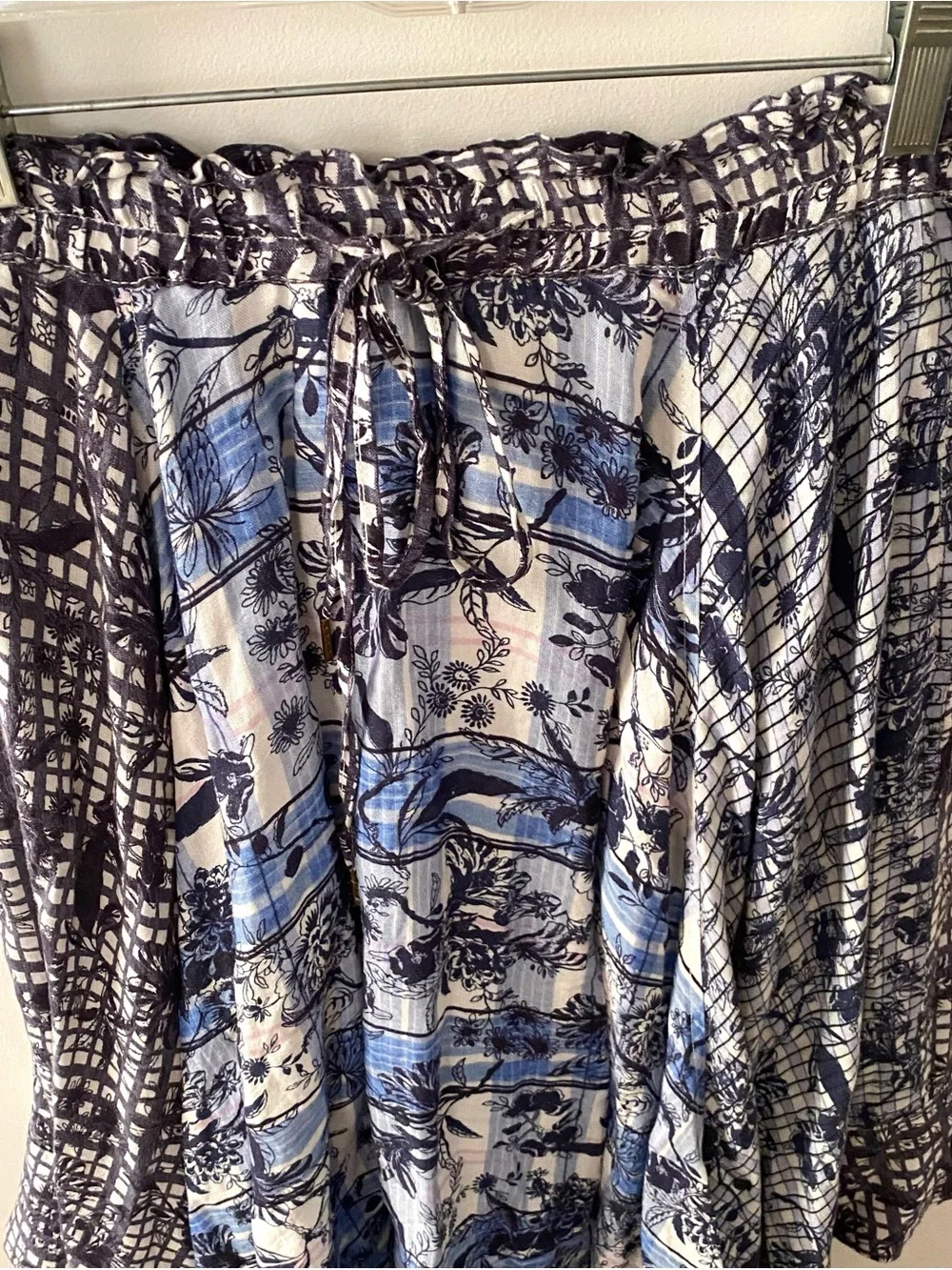 NWOT Anthropologie Pilcro Blue Floral Patchwork Handkerchief-Hem Skirt